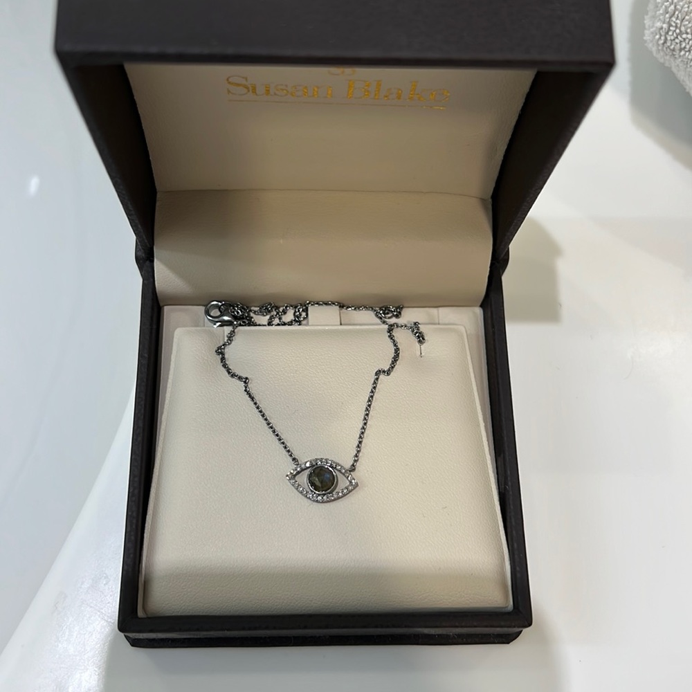 Susan Blake black sapphire diamond evil eye necklace. New never worn. Price $525